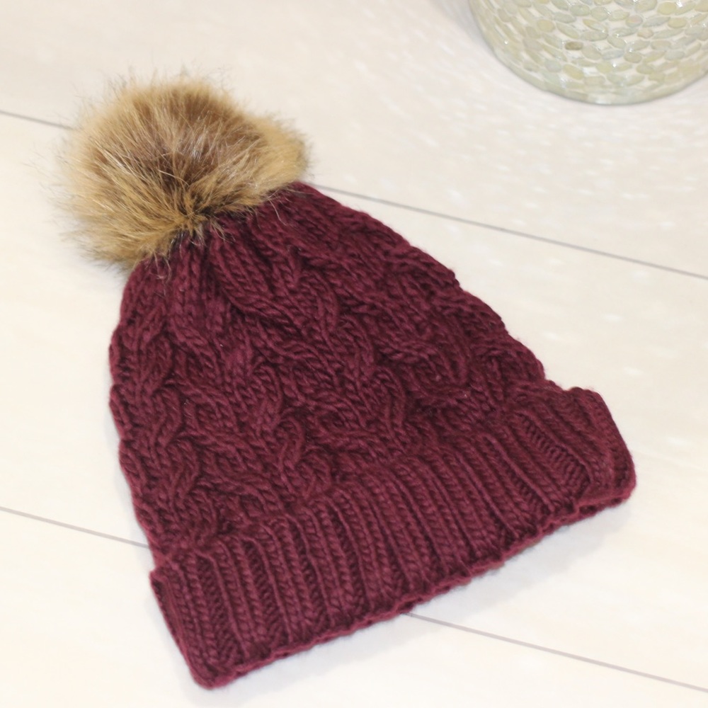 Burgundy Pom Pom beanie
